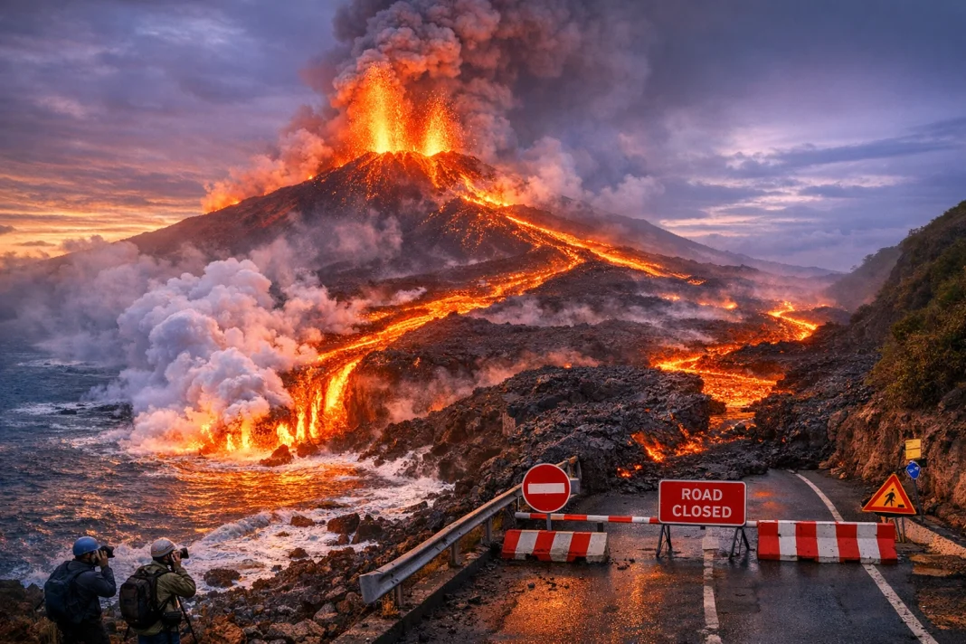 Piton de la Fournaise Lava Flows Into Indian Ocean