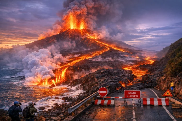 Piton de la Fournaise Lava Flows Into Indian Ocean Piton de la Fournaise Lava Flows Into Indian Ocean